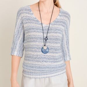Chico's Striped Tape Yarn V-Neck Pullover Sweater